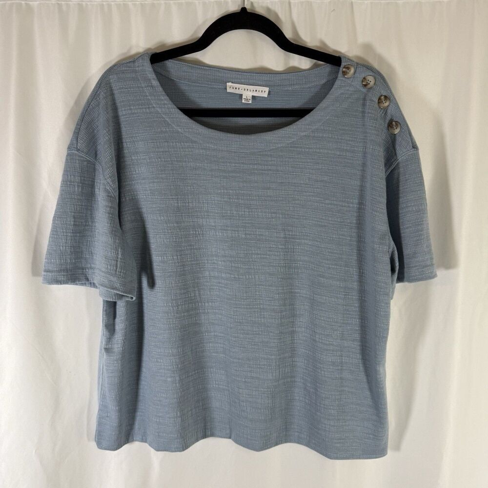 Jane Delancey Blouse Women's Large Blue Round Neck Short Sleeve Pullover